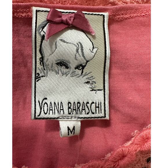 Yoana Baraschi coral pink crochet cap sleeves sheath mini dress size M - Picture 3 of 14